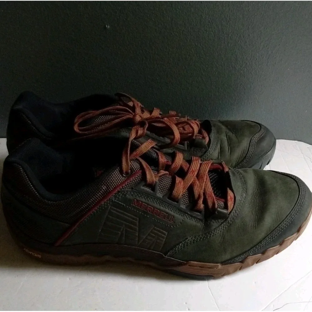Leather Hiking Trail Shoes Outdoor Walking Comfort‎ Olive Green